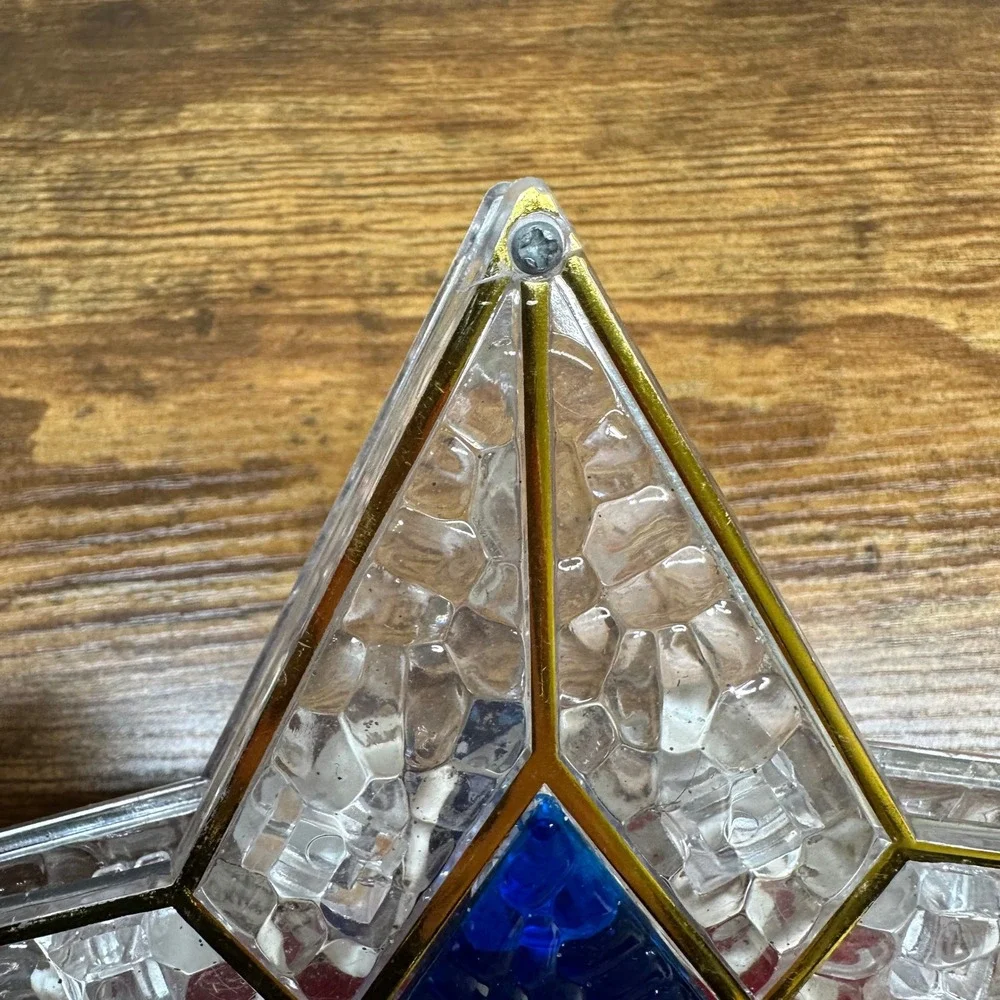 Vintage Multi Color‎ Stained Glass Style Star Christmas Tree Topper Lighted 8in